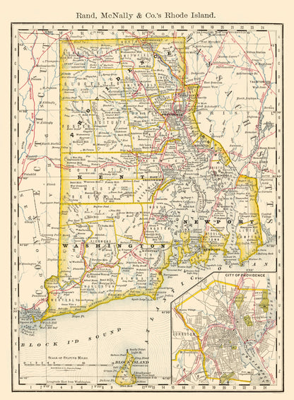 Historic State Map - Rhode Island - Rand McNally 1879 - 23 x 31.28 - Vintage Wall Art