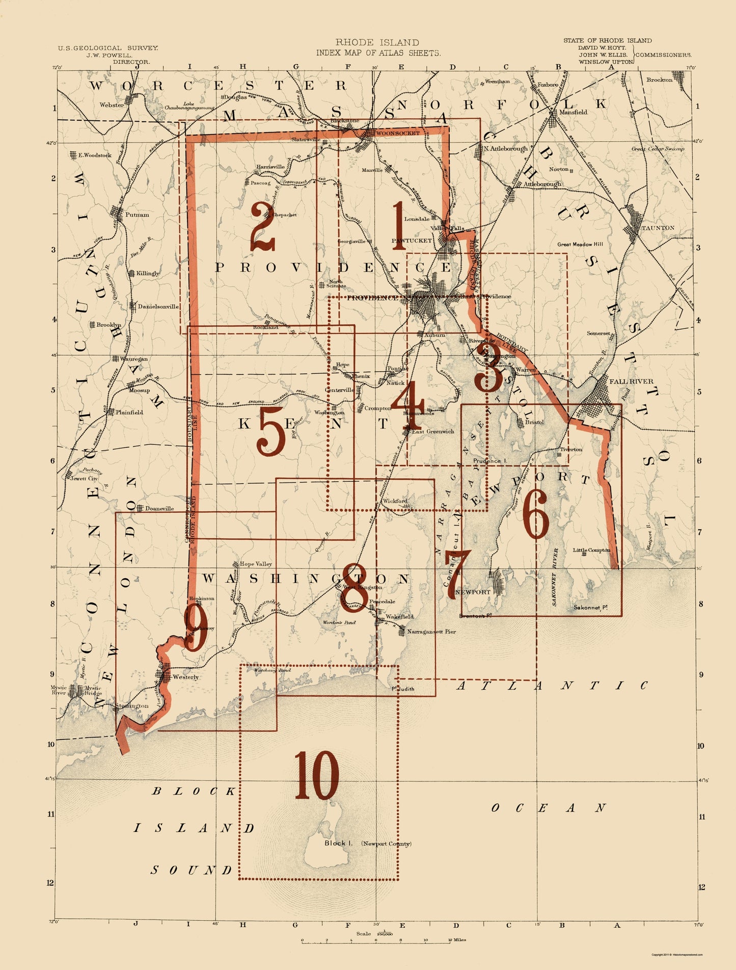 Topographical Map - Rhode Island Index Sheet - USGS 1891 - 23 x 30.29 - Vintage Wall Art