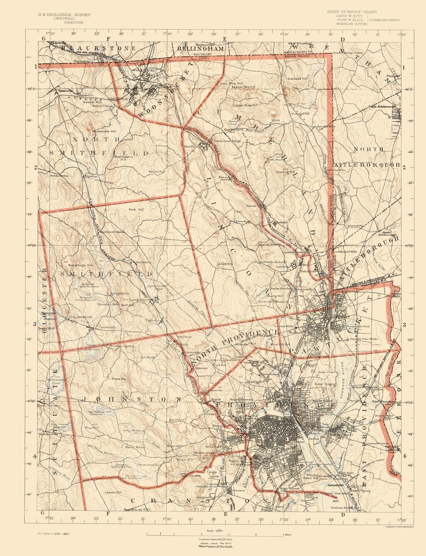 Topographical Map - Rhode Island Sheet 1 - USGS 1891 - 23 x 30.02 - Vintage Wall Art