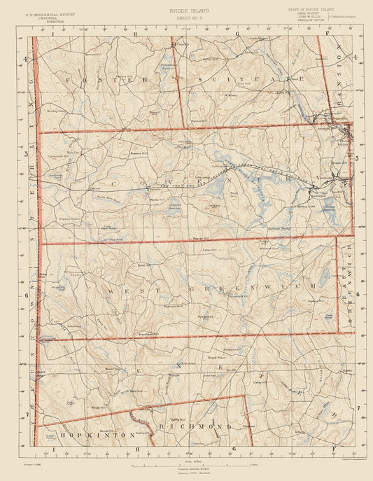 Topographical Map - Rhode Island Sheet 5 - USGS 1891 - 23 x 29.65 - Vintage Wall Art