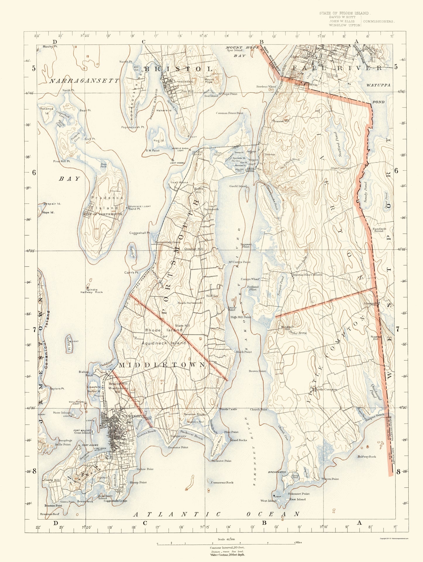 Topographical Map - Rhode Island Sheet 6 - USGS 1891 - 23 x 30.57 - Vintage Wall Art