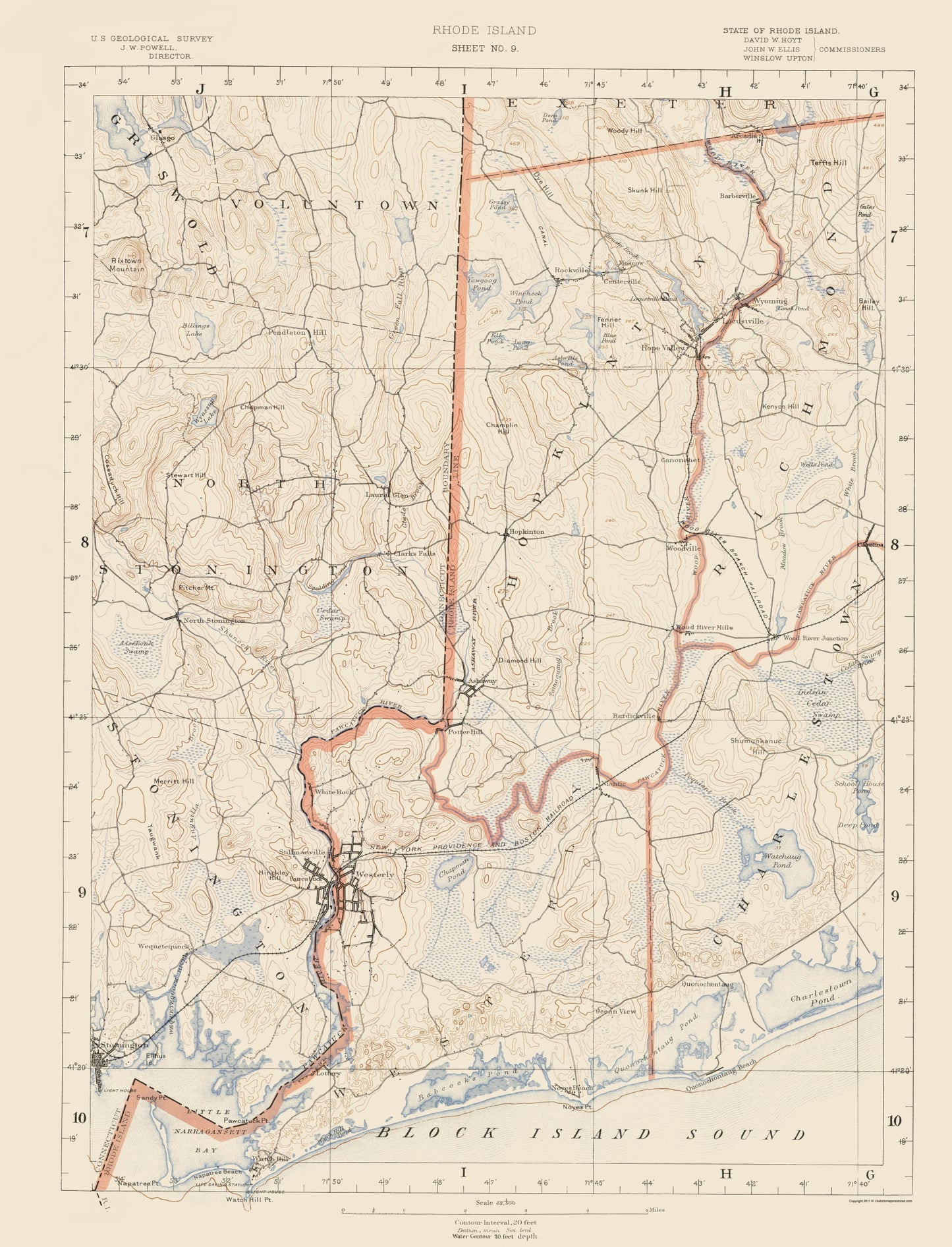 Topographical Map - Rhode Island Sheet 9 - USGS 1891 - 23 x 30.11 - Vintage Wall Art