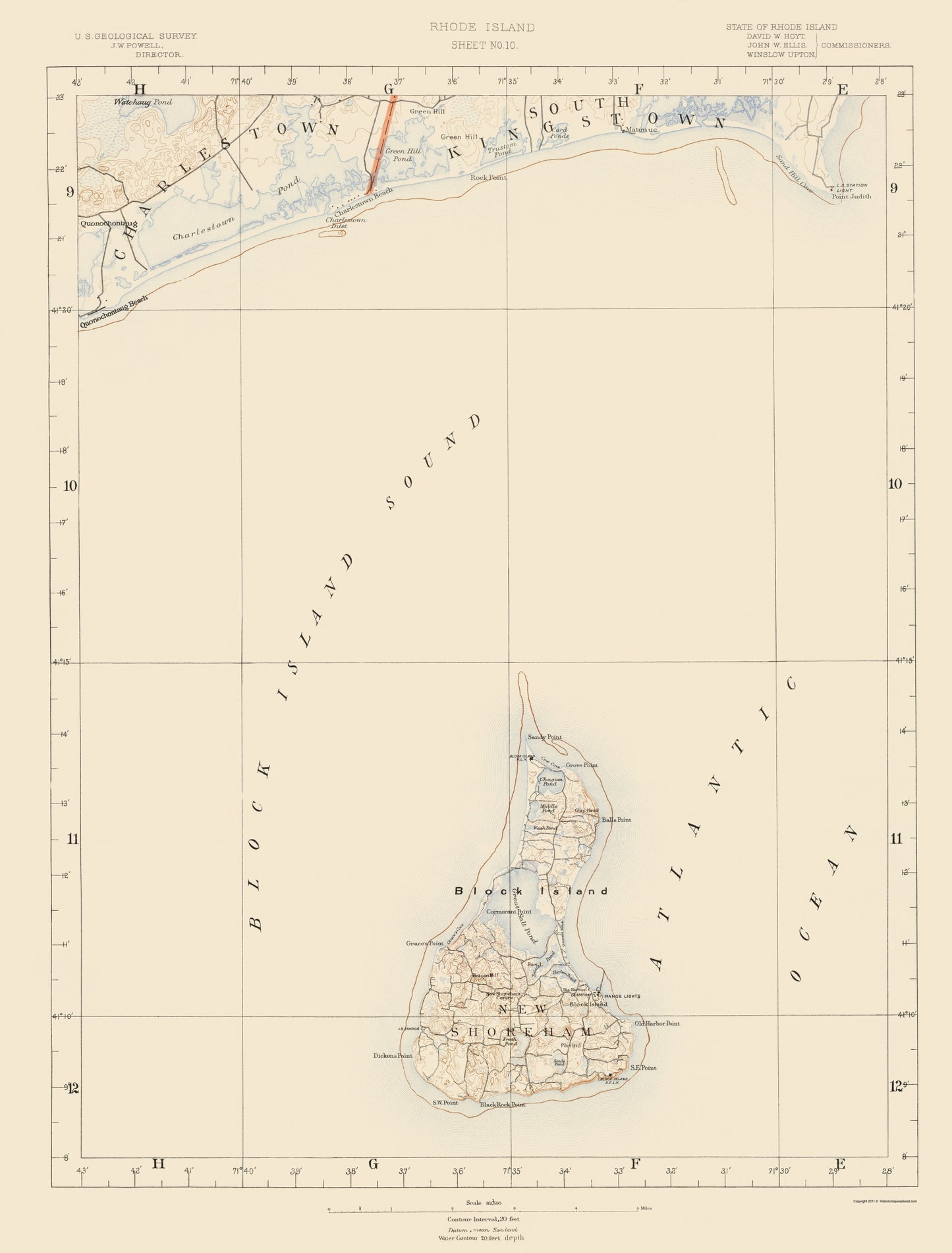 Topographical Map - Rhode Island Sheet 10 - USGS 1891 - 23 x 30.25 - Vintage Wall Art