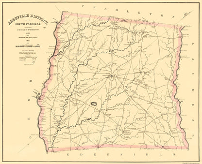 Historic County Map - Abbeville County South Carolina - Mills 1825 - 28.19 x 23 - Vintage Wall Art