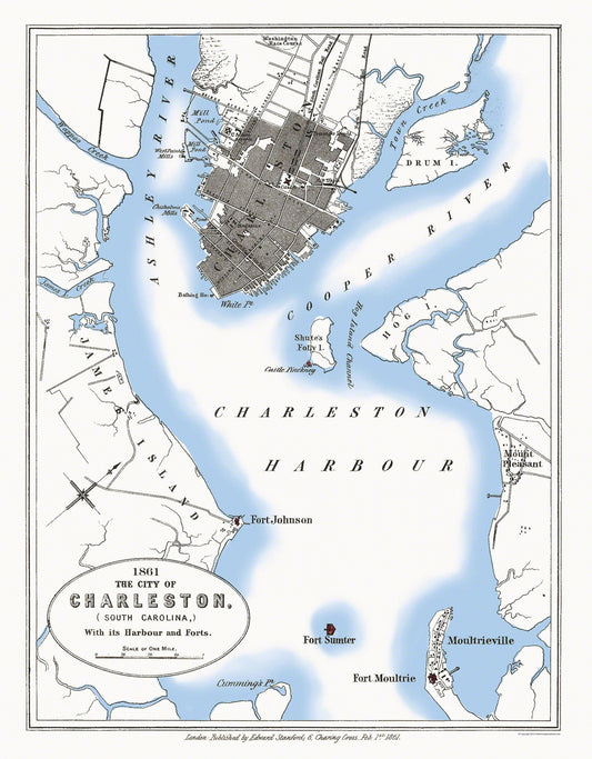 Historic City Map - Charleston South Carolina - Stanford 1861 - 23 x 29.44 - Vintage Wall Art