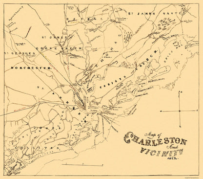 Historic City Map - Charleston Vicinity South Carolina - Hawley 1862 - 26.13 x 23 - Vintage Wall Art