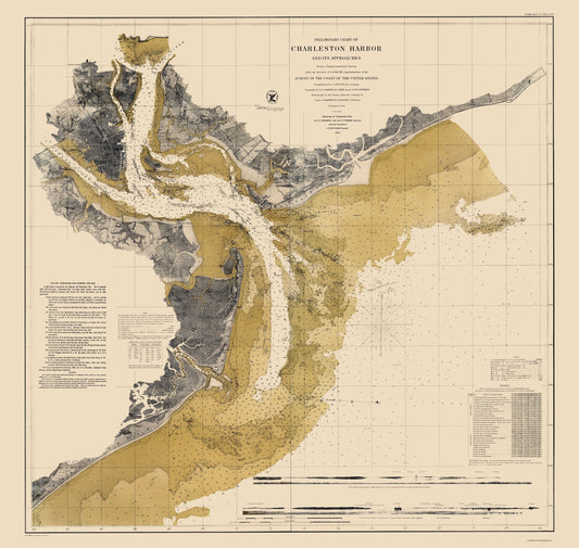 Historic Nautical Map - Charleston Harbor - Ricketts 1864 - 23 x 24.29 - Vintage Wall Art