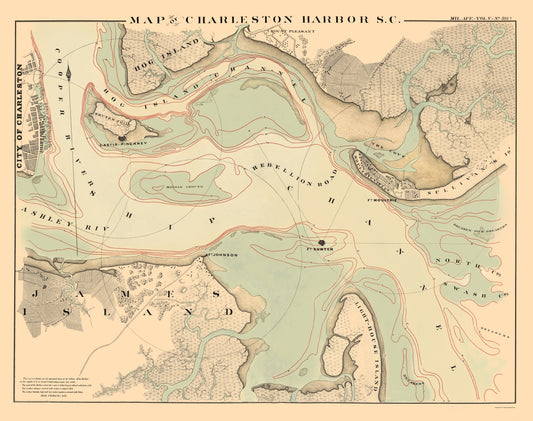 Historic Nautical Map - Charleston Harbor - Bowen 1860 - 23 x 29.10 - Vintage Wall Art