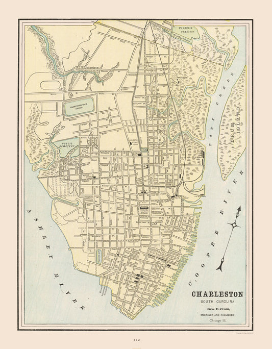 Historic City Map - Charleston South Carolina - Cram 1892 - 23 x 29.51 - Vintage Wall Art