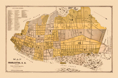 Historic City Map - Charleston South Carolina - Cogswell 1891 - 34.94 x 23 - Vintage Wall Art