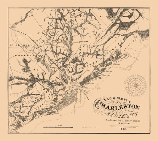 Historic City Map - Charleston South Carolina - Blunt 1862 - 25.81 x 23 - Vintage Wall Art