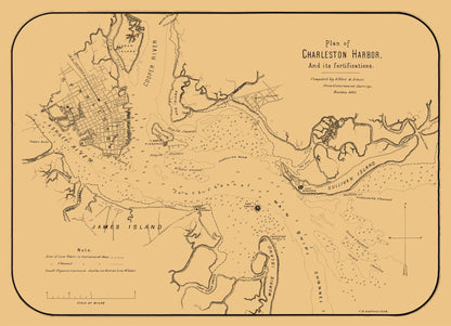 Historic City Map - Charleston Harbor South Carolina - Elliot 1861 - 31.78 x 23 - Vintage Wall Art