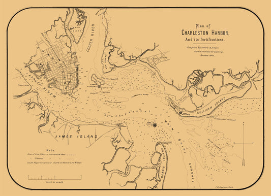 Historic City Map - Charleston Harbor South Carolina - Elliot 1861 - 31.78 x 23 - Vintage Wall Art