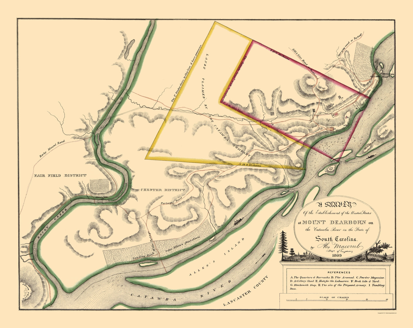 Historic State Map - Mount Dearborn South Carolina - Macomb 1809 - 23 x 28.96 - Vintage Wall Art