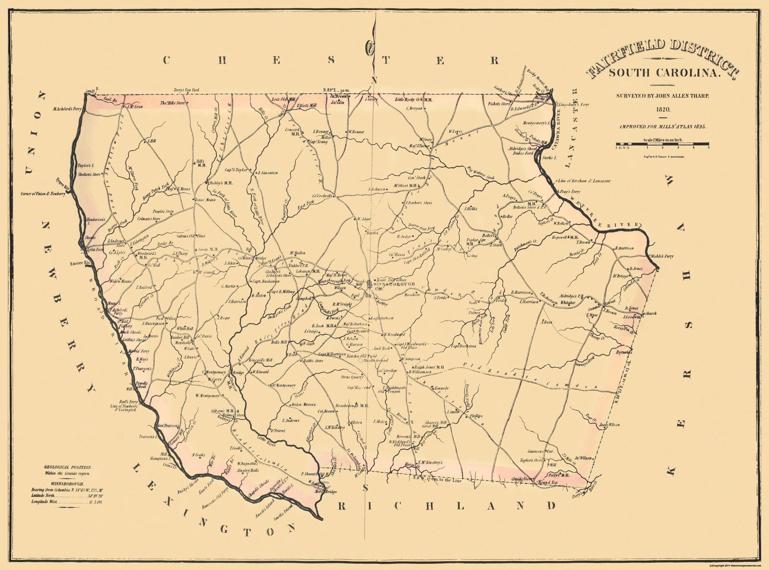 Historic County Map - Fairfield County South Carolina - Mills 1825 - 3 ...