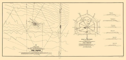 Historic Nautical Map - Fort Sumter Charleston Harbor - Bowen 1835 - 23 x 48.16 - Vintage Wall Art