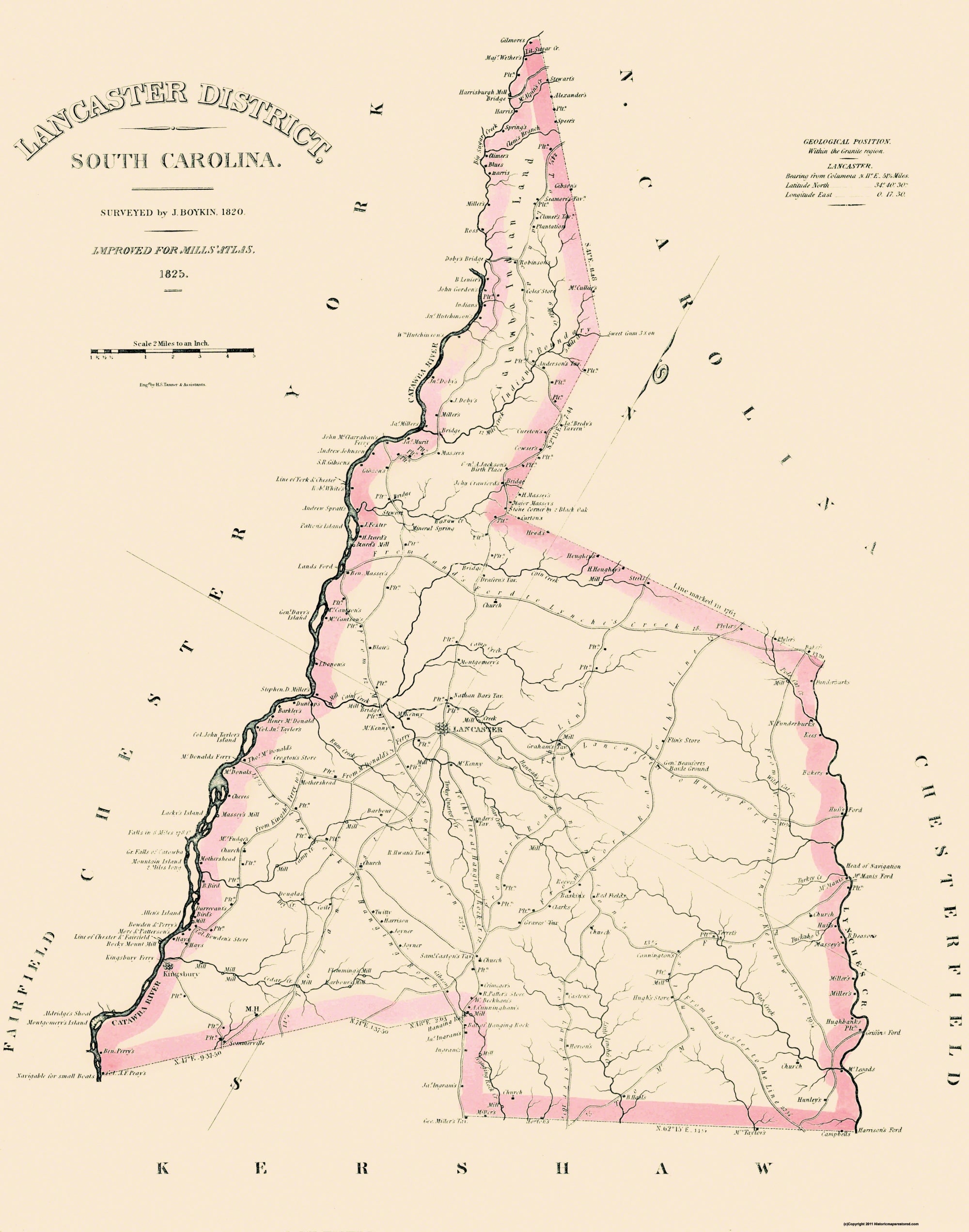 Historic County Map - Lancaster County South Carolina - Mills 1825 - 2 ...