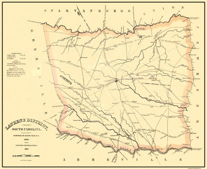 Historic County Map - Laurens County South Carolina - Mills 1825 - 28.13 x 23 - Vintage Wall Art