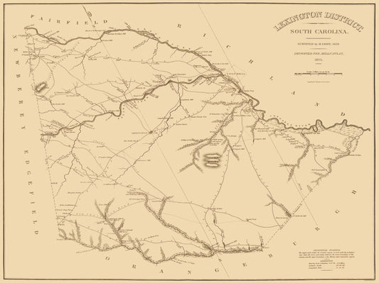 Historic County Map - Lexington County South Carolina - Mills 1825 - 30.75 x 23 - Vintage Wall Art