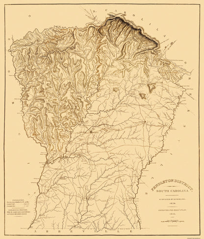 Historic County Map - Pendleton County South Carolina - Mills 1825 - 23 x 26.88 - Vintage Wall Art