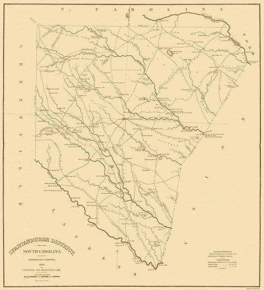 Historic County Map - Spartanburgh County South Carolina - Mills 1825 - 23 x 25.19 - Vintage Wall Art