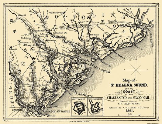 Historic Nautical Map - St Helena Sound - Williams 1861 - 29.94 x 23 - Vintage Wall Art