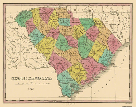 Historic State Map - South Carolina - Finley 1831 - 29.13 x 23 - Vintage Wall Art