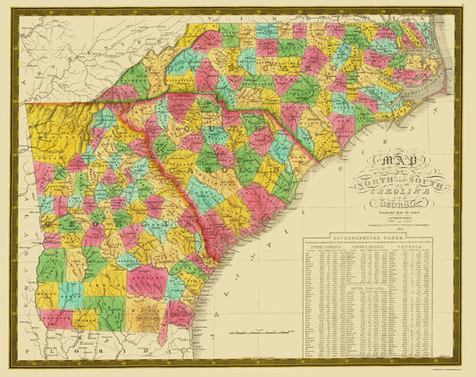 Historic State Map - North Carolina South Carolina Georgia 1831 - 23 x 29 - Vintage Wall Art