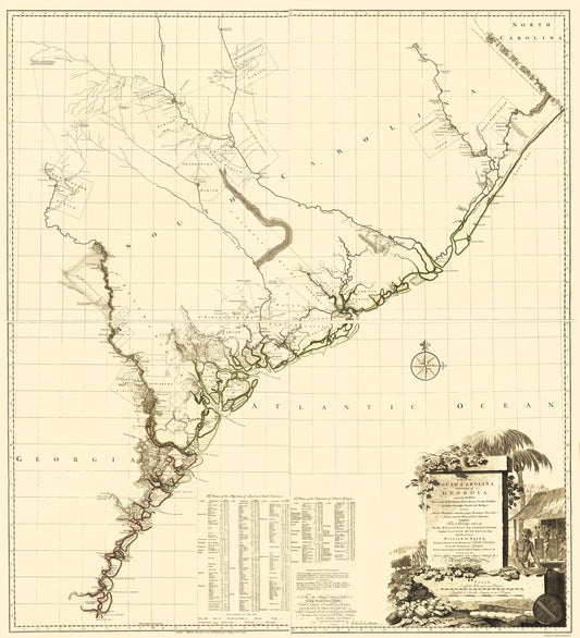 Historic State Map - South Carolina Georgia - Jefferys 1757 - 23 x 25.26 - Vintage Wall Art