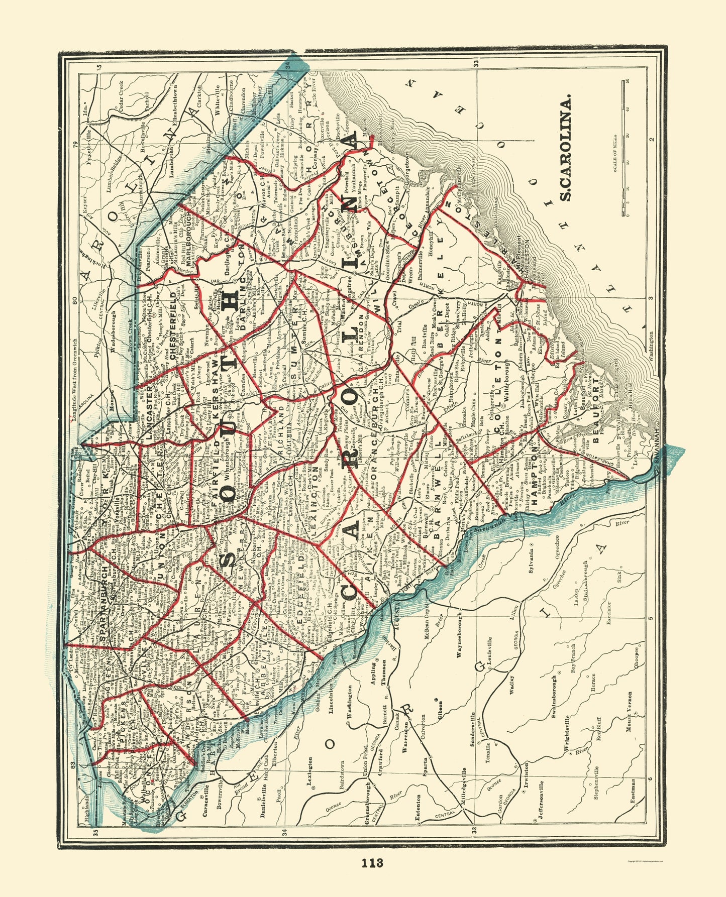 Historic State Map - South Carolina - Rathbun 1893 - 23 x 28.43 - Vintage Wall Art