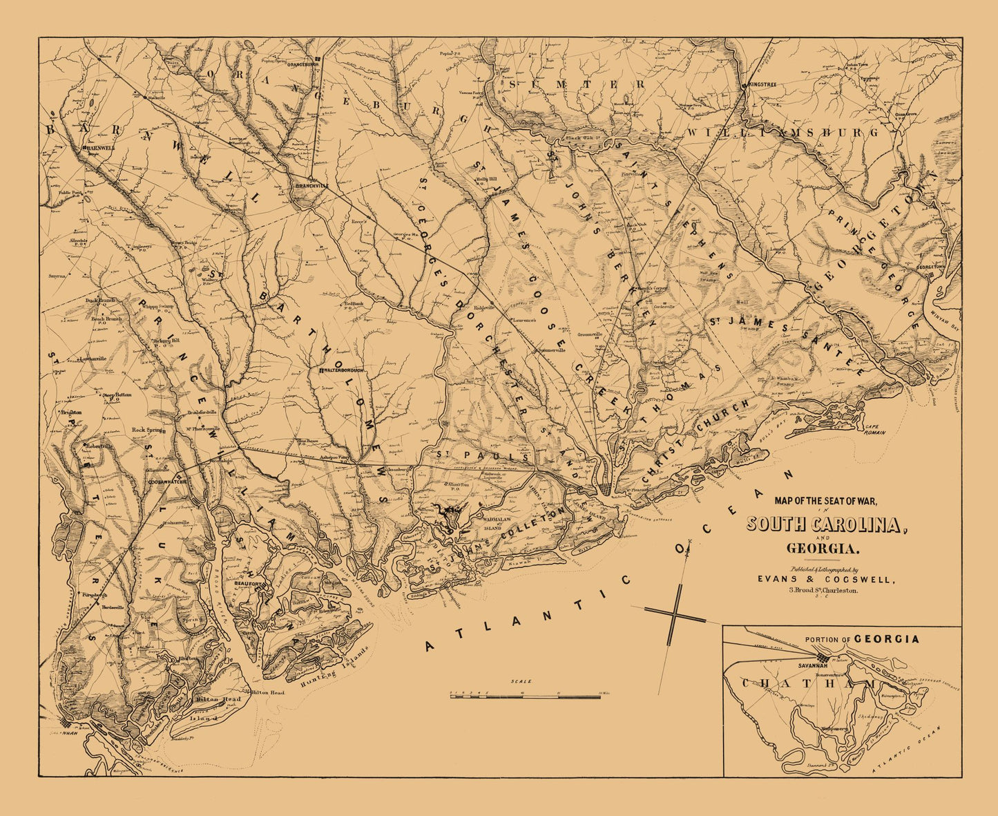 Historic State Map - South Carolina - Cogswell 1861 - 28.13 x 23 - Vintage Wall Art