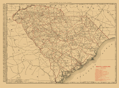 Historic State Map - South Carolina - 1900 - 30.94 x 23 - Vintage Wall Art