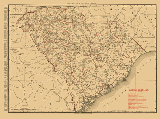 Historic State Map - South Carolina - 1900 - 30.94 x 23 - Vintage Wall Art