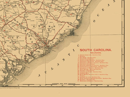 Historic State Map - South Carolina - 1900 - 30.94 x 23 - Vintage Wall Art