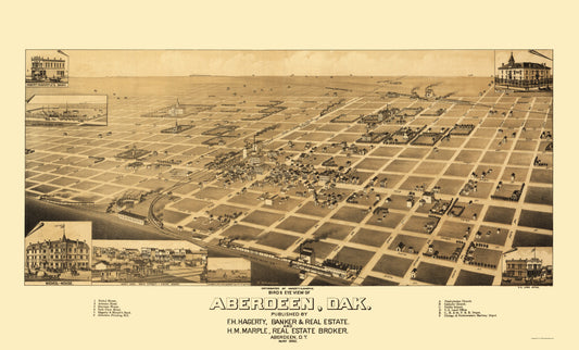 Historic Panoramic View - Aberdeen South Dakota - Wellge 1883 - 23 x 38.04 - Vintage Wall Art
