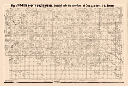 Historic County Map - Bennett County South Dakota - Bates 1910 - 34.23 x 23 - Vintage Wall Art