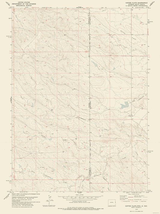 Topographical Map - Coffee Flats South Dakota Quad - USGS 1978 - 23 x 30.89 - Vintage Wall Art