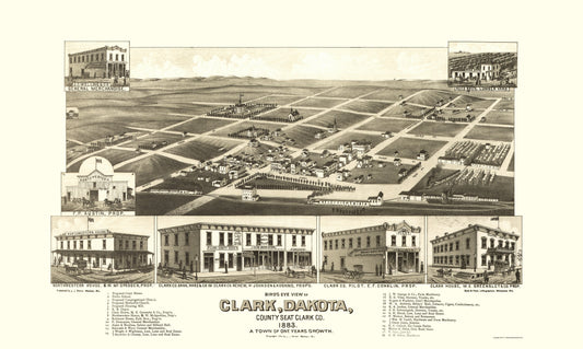 Historic Panoramic View - Clark South Dakota - Stoner 1883 - 23 x 38.38 - Vintage Wall Art