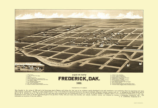 Historic Panoramic View - Frederick South Dakota - Campau 1883 - 23 x 33.54 - Vintage Wall Art