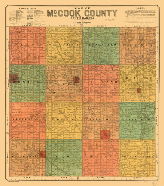 Historic County Map - McCook County South Dakota - Peterson 1900 - 23 x 26.06 - Vintage Wall Art