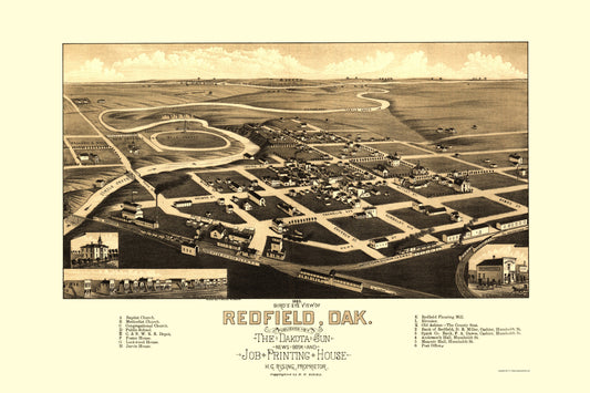 Historic Panoramic View - Redfield South Dakota - Rising 1883 - 23 x 34.50 - Vintage Wall Art