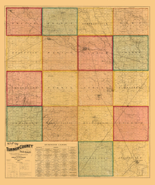 Historic County Map - Turner County South Dakota - Rowley 1893 - 23 x 27.46 - Vintage Wall Art