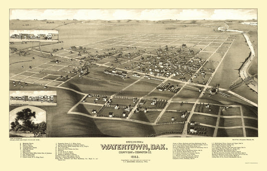 Historic Panoramic View - Watertown South Dakota - Stoner 1883 - 23 x 35.80 - Vintage Wall Art