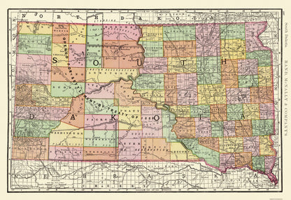 Historic State Map - South Dakota - Rand McNally 1897 - 33.44 x 23 - Vintage Wall Art