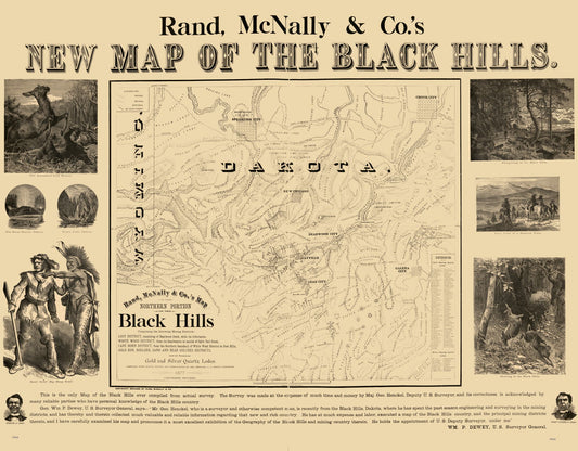 Historic State Map - South Dakota Black Hills - Rand McNally 1877 - 29.49 x 23 - Vintage Wall Art