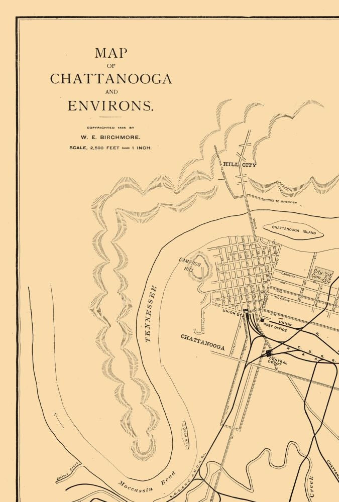 Historic City Map - Chattanooga Tennessee - Birchmore 1895 - 23 x 34.06 - Vintage Wall Art