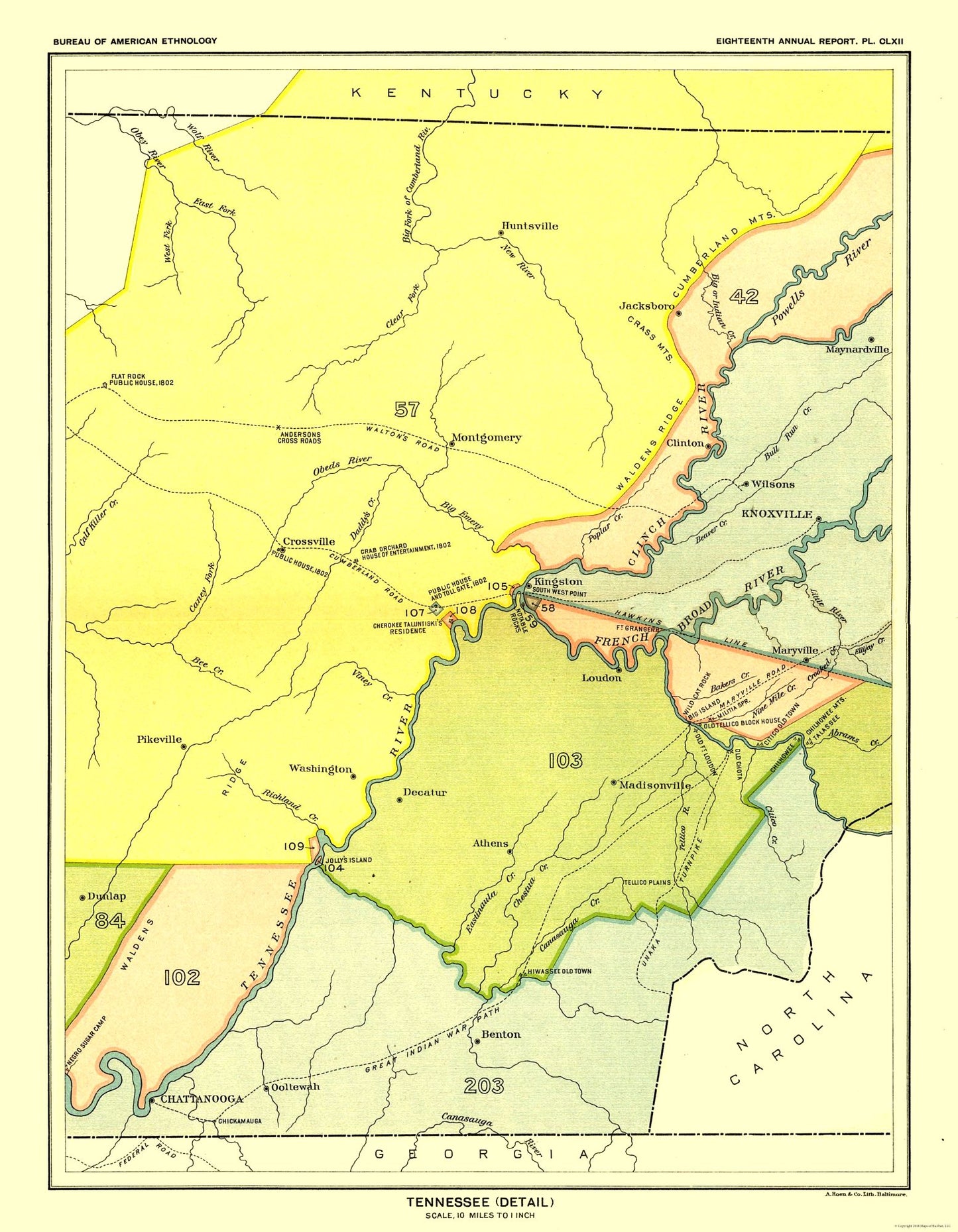 Historic State Map - Tennessee - Hoen 1896 - 23 x 29.58 - Vintage Wall Art