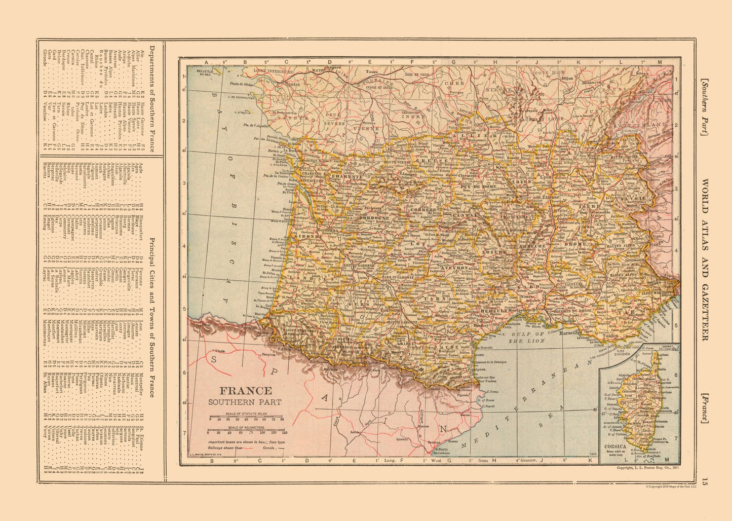 Historic Map - France Southern - Reynold 1921 - 32.33 x 23 - Vintage Wall Art