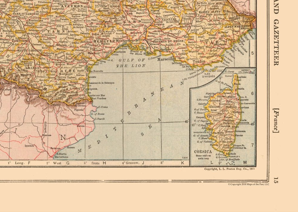 Historic Map - France Southern - Reynold 1921 - 32.33 x 23 - Vintage Wall Art