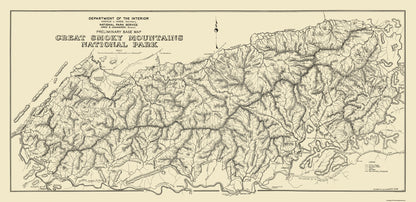 Historic State Map - Great Smoky Mountain National Park - 1934 - 47.31 x 23 - Vintage Wall Art